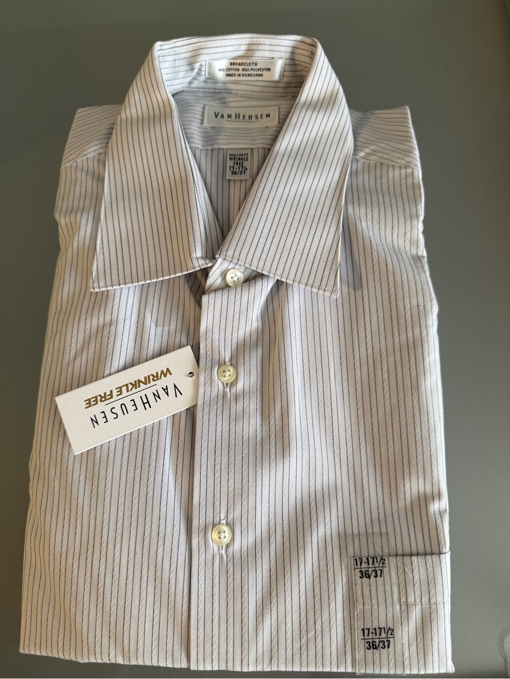 NWT Van Heusen Men's White Pinstripe Dress Shirt 17-17.5
